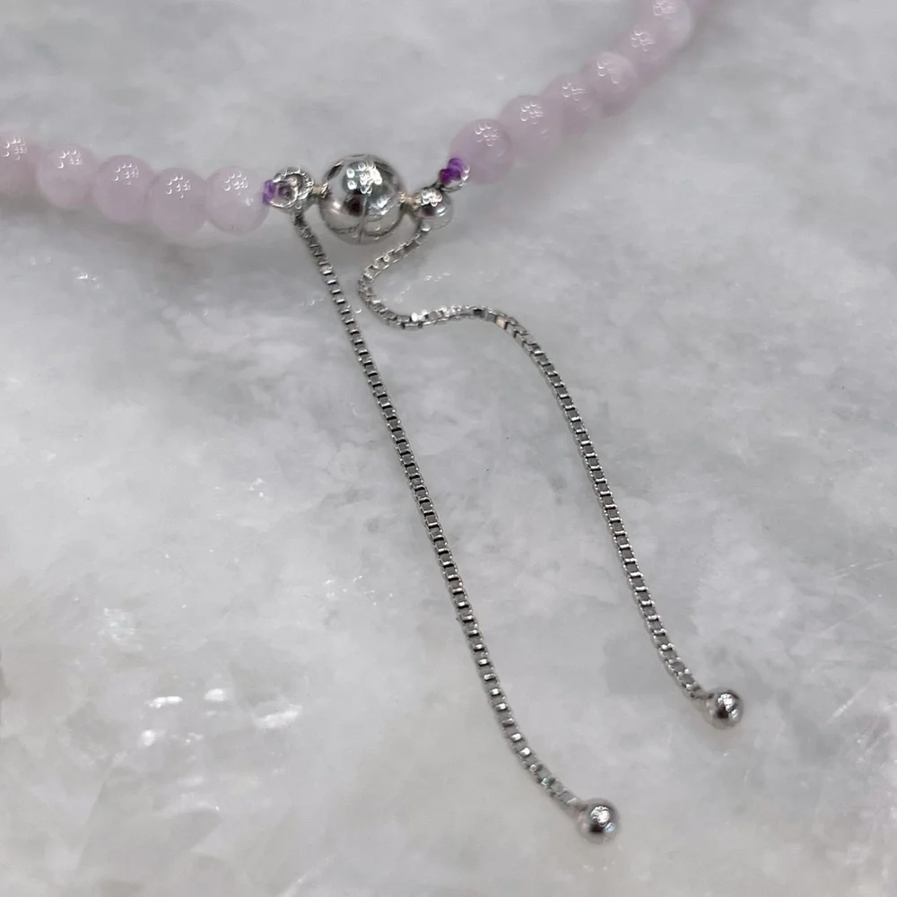 Kunzite Beaded Sterling Silver Magnetic Clasp Necklace
